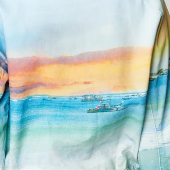 NWT Blanknyc Lost In Paradise Denim Graphic Art Oversized Jacket XL Beach - Picture 4 of 9